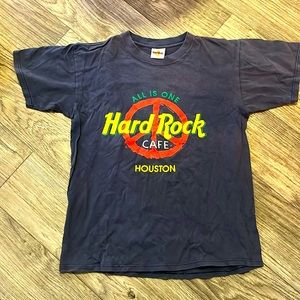 Vintage Navy Blue Hard Rock Cafe Houston Peace Sign Tee Size Medium